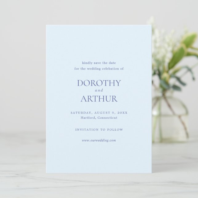 Modernes Pulver Blauer Elegante Hochzeit Save The Date (Stehend Vorderseite)