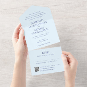Modernes Pulver Blue QR Code Elegante Hochzeit All In One Einladung