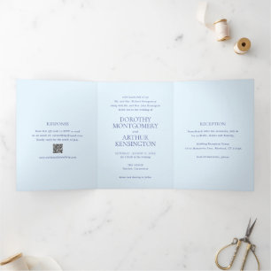 Modernes Pulver Blue QR Code Elegante Hochzeit Dreifach Gefaltete Einladung