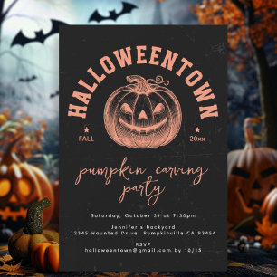 Modernes Pumpkin Orange Black Halloween-Party Postkarte