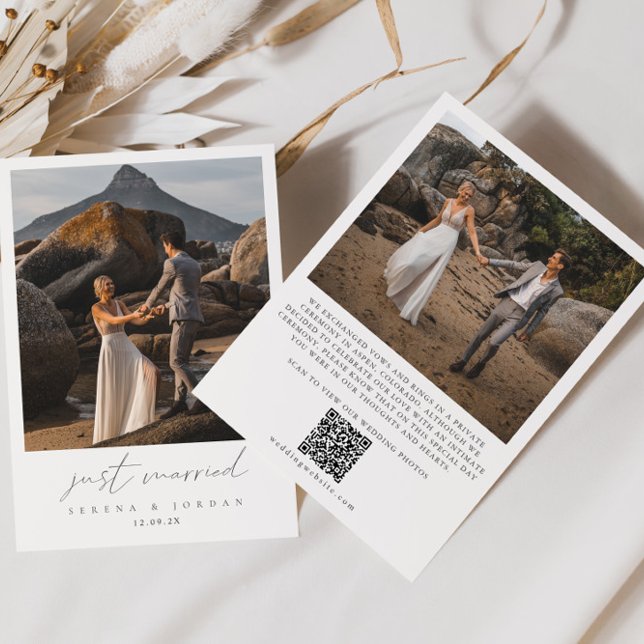 Modernes QR Code 2 Foto Just Married Wedding Ankündigung (Modern QR Code 2 Photo Just Married Wedding Announcement)
