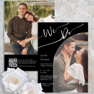 Modernes QR Code Black Foto Einladung Hochzeit