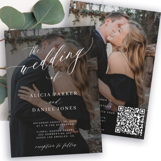 Modernes QR CODE-Drehbuch 2 Fotos Hochzeit Einladung (Von Creator hochgeladen)