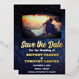 Modernes QR Code Foto Celestial Galaxy Wedding Foi Folieneinladung