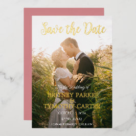 Modernes QR Code Foto Dusty Rose Script Wedding Folieneinladung