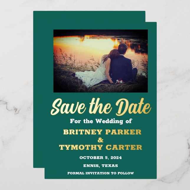 Modernes QR Code Foto Emerald Green Wedding Folieneinladung (Vorderseite/Rückseite)