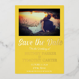 Modernes QR Code Foto Gelbe HochzeitGold Foil Folieneinladung