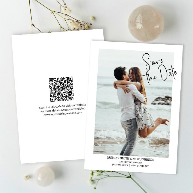Modernes QR-Code-Foto-Hochzeit Save the Date Einladung (Simplify your RSVP with our QR code save-the-date, adding an unforgettable touch to your special day)