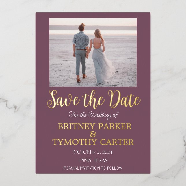 Modernes QR Code Foto Lavender Lila Hochzeitsfoil Folieneinladung (Vorderseite)