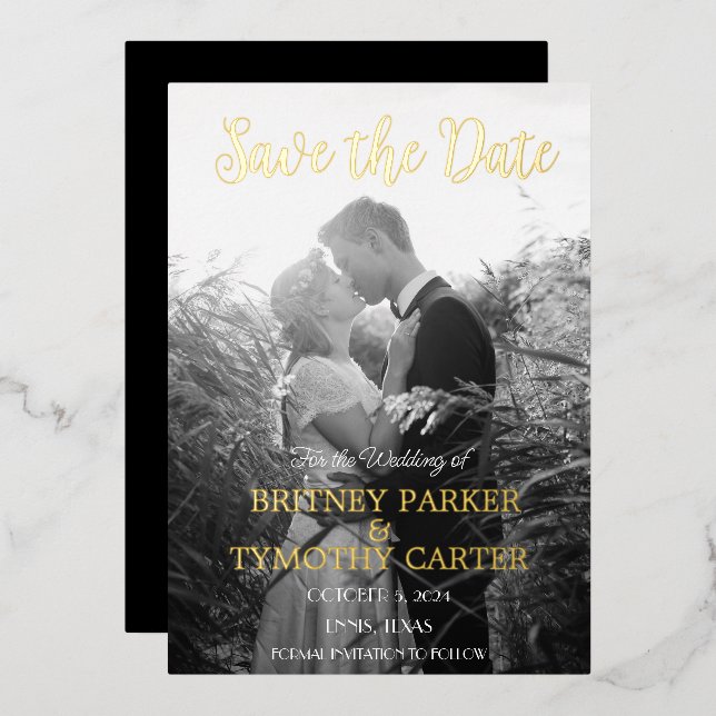 Modernes QR Code Foto Script Black Wedding Folieneinladung (Vorderseite/Rückseite)