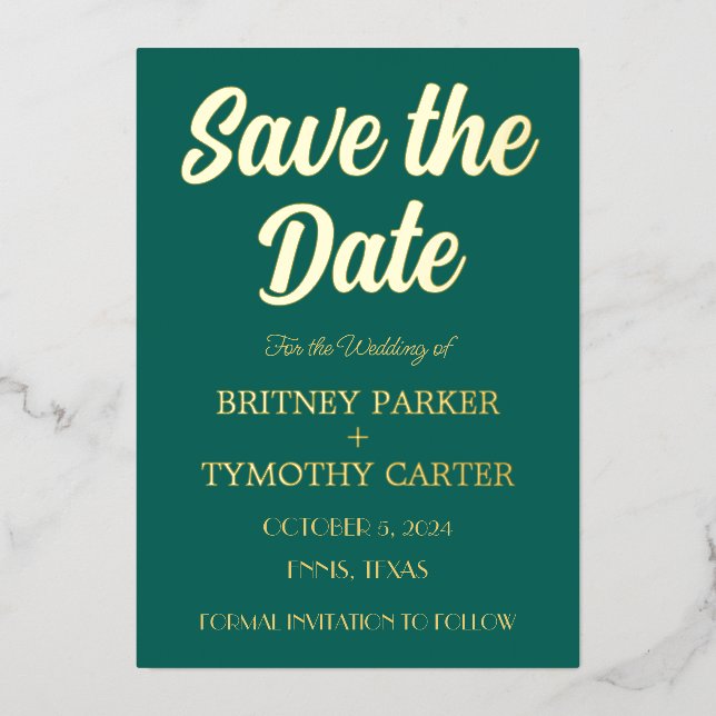 Modernes QR Code Foto Smaragdgrüne Skripthochzeit Folieneinladung (Vorderseite)