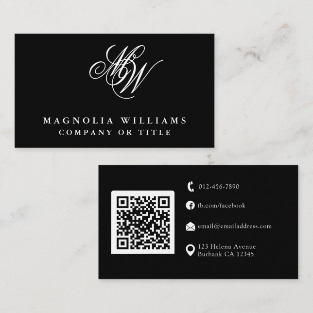 Modernes QR-Code für Monogramm - Minimalistisches  Visitenkarte (Vorne/Hinten)