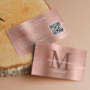 Modernes QR-Code gepinselte metallische Rose Gold Visitenkarte