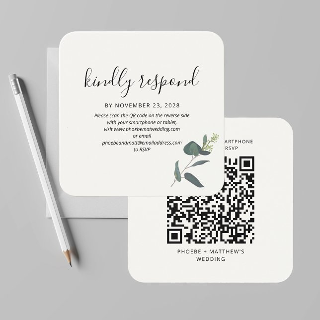 Modernes QR Code Greenery UAWG Wedding Enclosure (Eucalyptus Green Leaves QR Code Wedding RSVP Code)