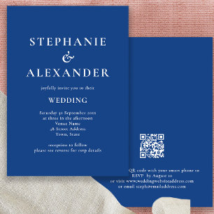 Modernes QR Code Mid Blue Wedding Einladung