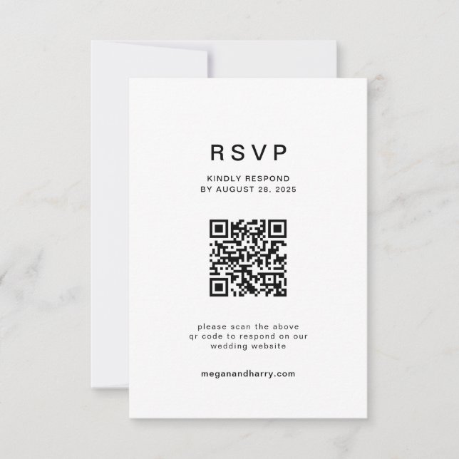 Modernes QR-Code Minimalistisch Hochzeitsstiftend RSVP Karte (Vorderseite)