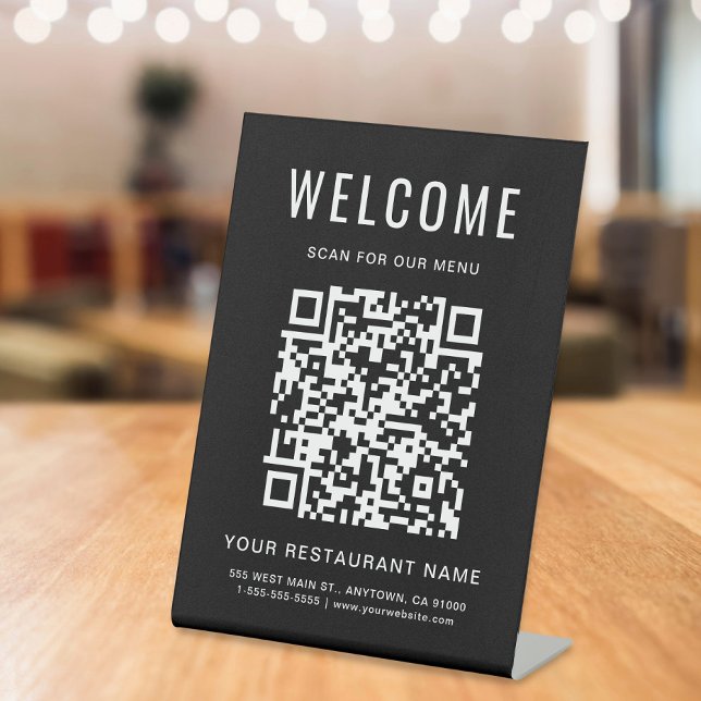 Modernes QR Code Restaurant Menü Black Tabletop Sockelschild (Von Creator hochgeladen)