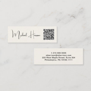 Modernes QR Code Signature Script Cream Mini Visitenkarte