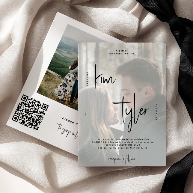 Modernes QR CODE Skript heißt 2 Fotos Hochzeit Einladung (Von Creator hochgeladen)