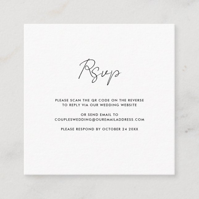 Modernes QR-Code Skript Hochzeit RSVP Begleitkarte (Vorderseite)
