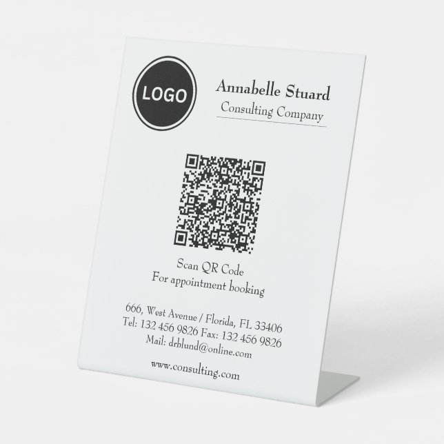 Modernes QR Code Terminierungsbuch Beruflich Sockelschild (Vorderseite)