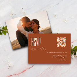 Modernes QR-Foto Minimalistisch Burnt Orange RSVP Karte