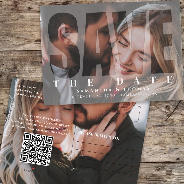 Modernes QR-Foto-Save the Date-Overlay Ankündigungspostkarte (Von Creator hochgeladen)