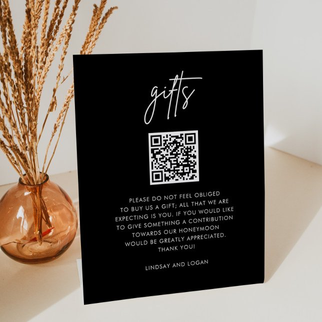 Modernes QR Geschenkregister Honeymoon Fund Hochze Sockelschild (Von Creator hochgeladen)