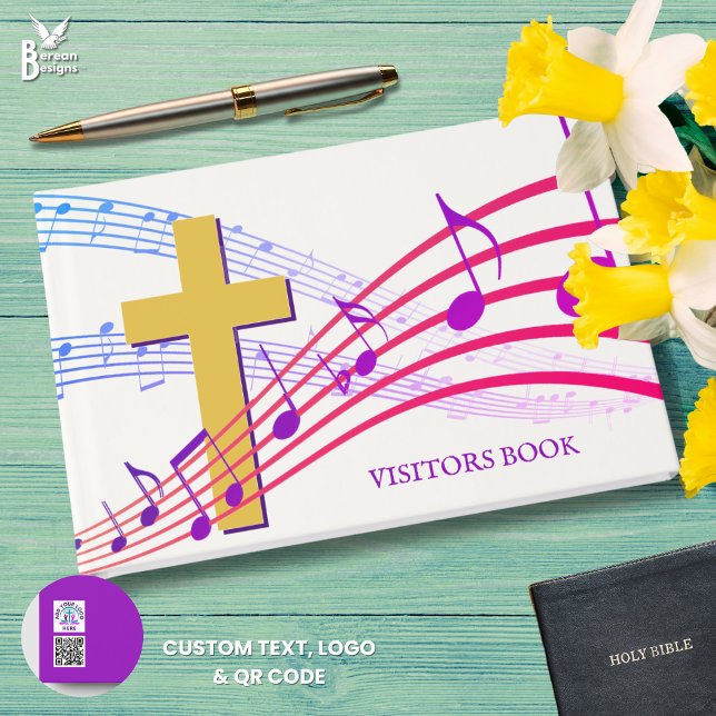 Modernes QR-Logo-Kirchen-Oster-Gästebuch Gästebuch (Stylish modern VISITORS BOOK for church services. Custom text on spine and back. Ideal for EASTER)