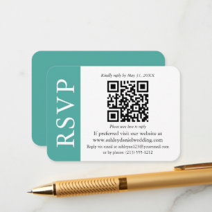 Modernes QR Wedding RSVP Aquamarin und weiß Begleitkarte