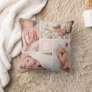 Modernes quadratisches Gitter rosa Monogramm 4 Fot Kissen