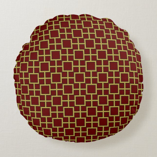 Modernes Quadratmuster Gold  Rundes Kissen (Vorderseite)
