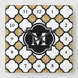 Modernes Quatrefolien mit weißer Geometrie, Mit Mo Quadratische Wanduhr