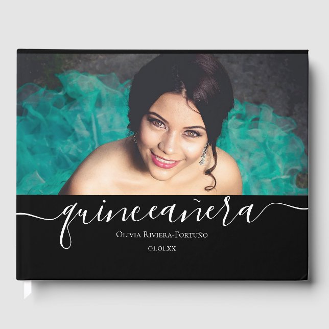 Modernes Quinceañera Custom Foto Quince Años Party Gästebuch (Vorderseite)