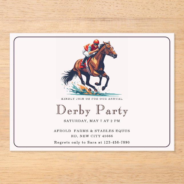 Modernes Race Horse Derby Party Acryleinladungen (Vorderseite)