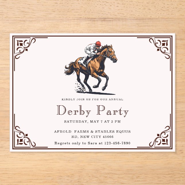 Modernes Race Horse Derby Party Acryleinladungen (Vorderseite)