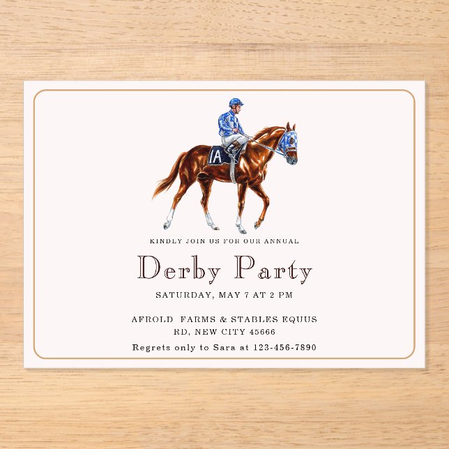 Modernes Race Horse Derby Party Acryleinladungen (Vorderseite)
