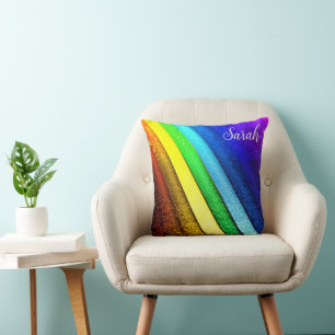 Modernes Rainbow & Glam Pride Monogramm Kissen