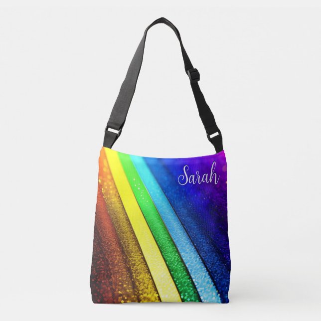 Modernes Rainbow & Glam Pride Monogramm Tragetaschen Mit Langen Trägern (Vorderseite)