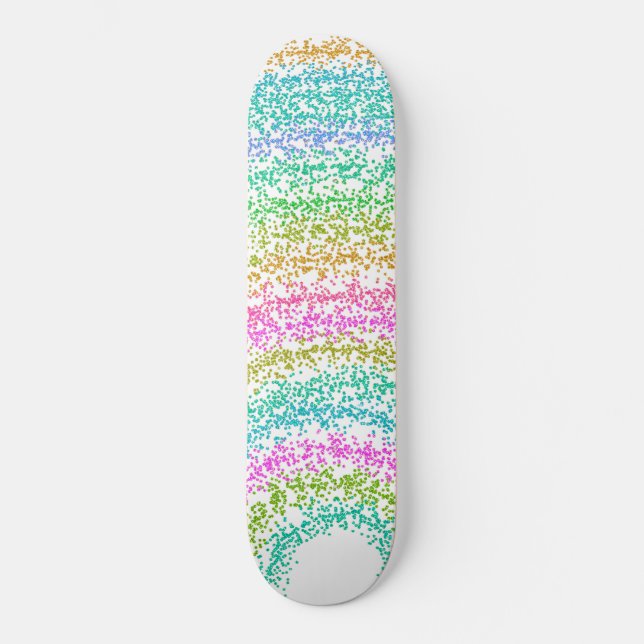 Modernes Rainbow Glitzer Dots Design Skateboard (Vorderseite)