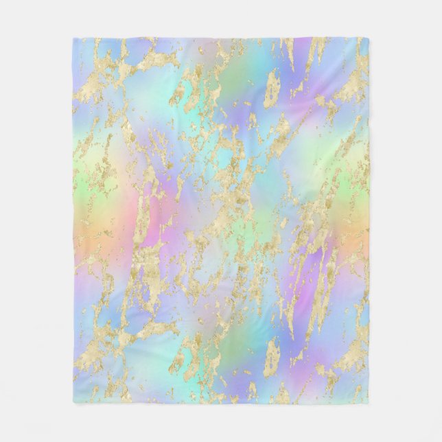 Modernes Rainbow-Gradient- und Gold-Marmormuster Fleecedecke (Vorderseite)