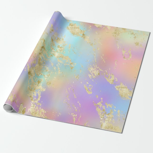 Modernes Rainbow-Gradient- und Gold-Marmormuster Geschenkpapier (Ungerollt)