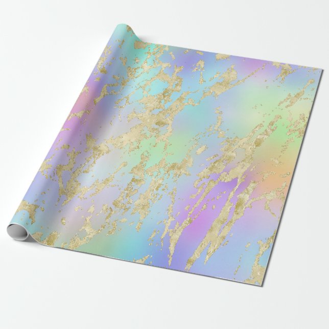 Modernes Rainbow-Gradient- und Gold-Marmormuster Geschenkpapier (Ungerollt)
