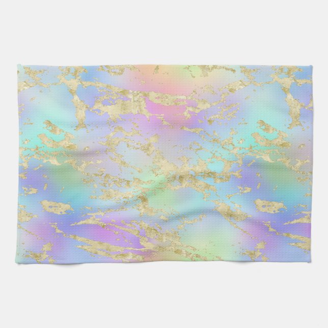 Modernes Rainbow-Gradient- und Gold-Marmormuster Geschirrtuch (Horizontal)