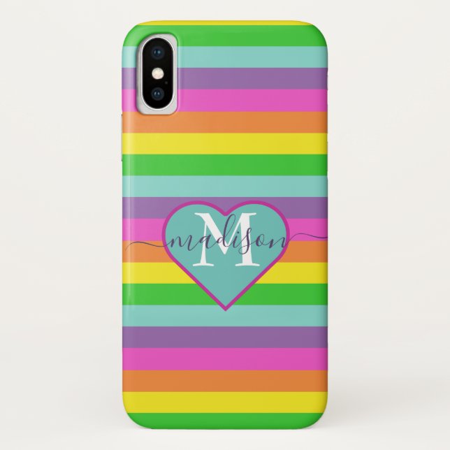 Modernes Rainbow-Heftskriptname Monogram Case-Mate iPhone Hülle (Rückseite)