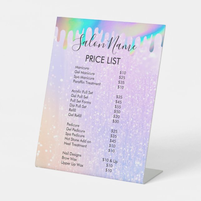 Modernes Rainbow Holographic Price Menu Sockelschild (Vorderseite)