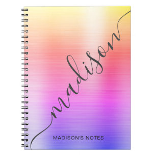 Modernes Rainbow Ombre Metal Monogram Script Notizblock