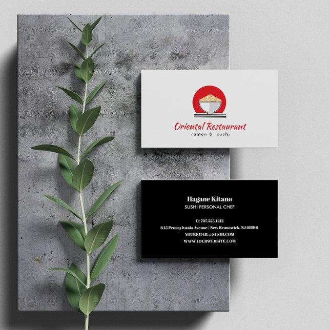 Modernes Ramen Noodle Japanisches Restaurant Sushi Visitenkarte (Von Creator hochgeladen)