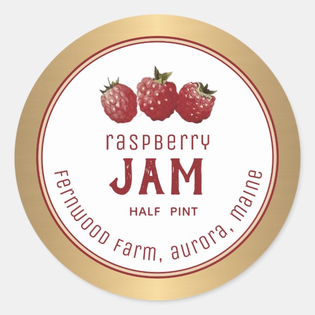 Modernes Raspberry-Siegel Metallic Gold Border Runder Aufkleber (Vorderseite)