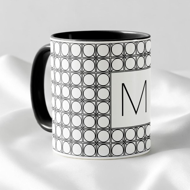 Modernes Rattan-Muster Chic Schwarzes Initial-Mono Tasse (Von Creator hochgeladen)